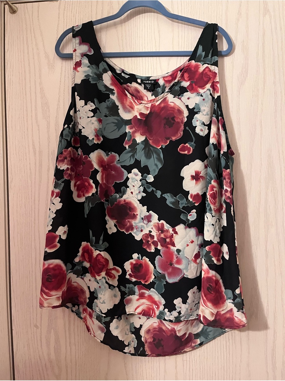 torrid Black Floral Cold-Shoulder Tank with Rose Print